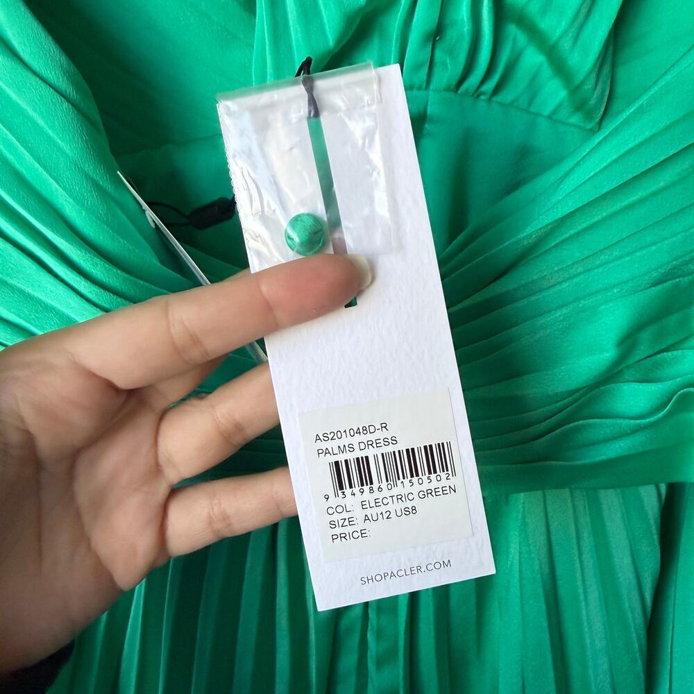 Acler Palms Pleated Midi Dress in Electric Green Size 10 NEW NWT - Picture 6 of 9